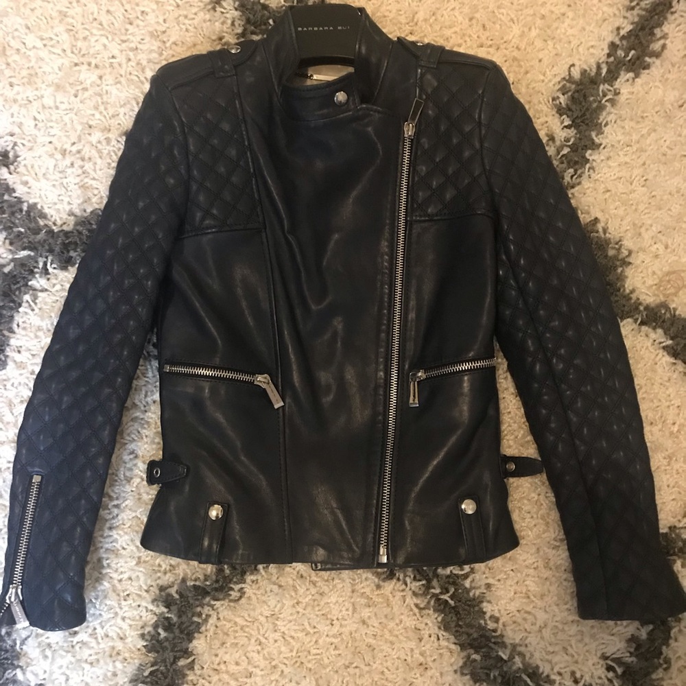 Barbara Bui NWOT quilted navy leather jacket 36